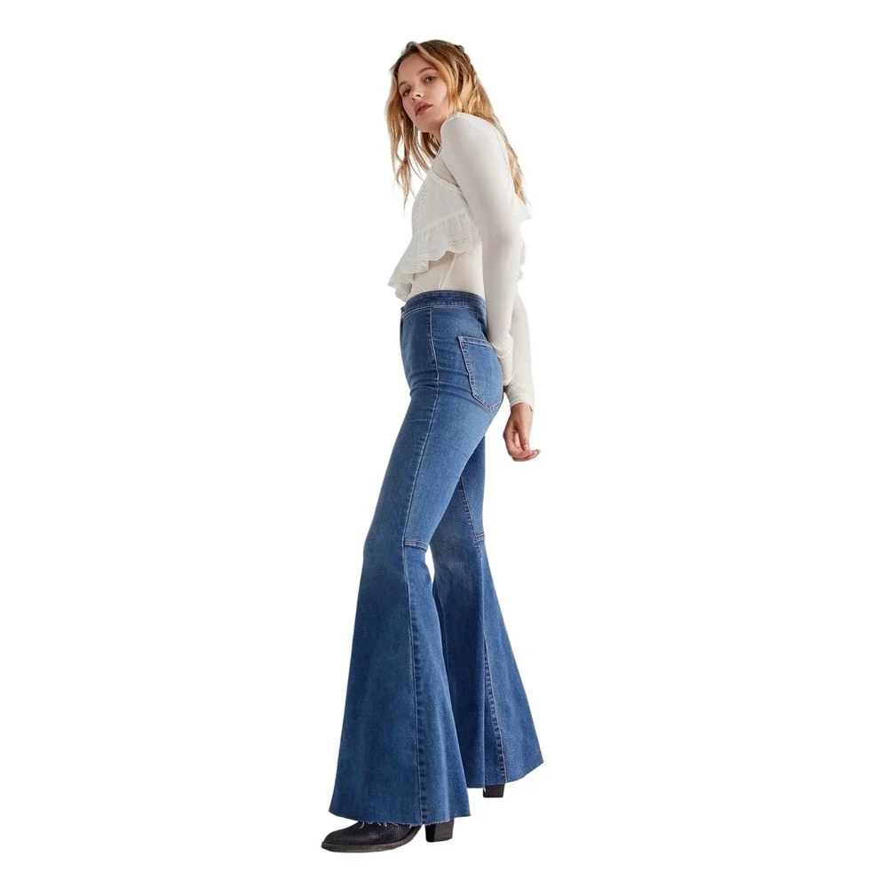 Free People We The Free Just Float On Flare Jeans 31 Waterfall Bell Bottom Y2K